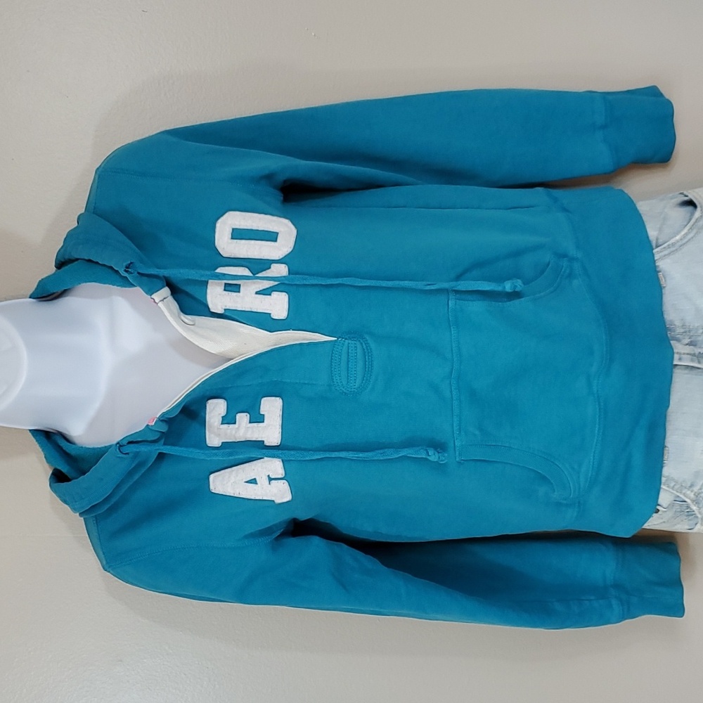 Aeropostale Turquoise Hoodie Sweatshirt With White Stitched Lettering